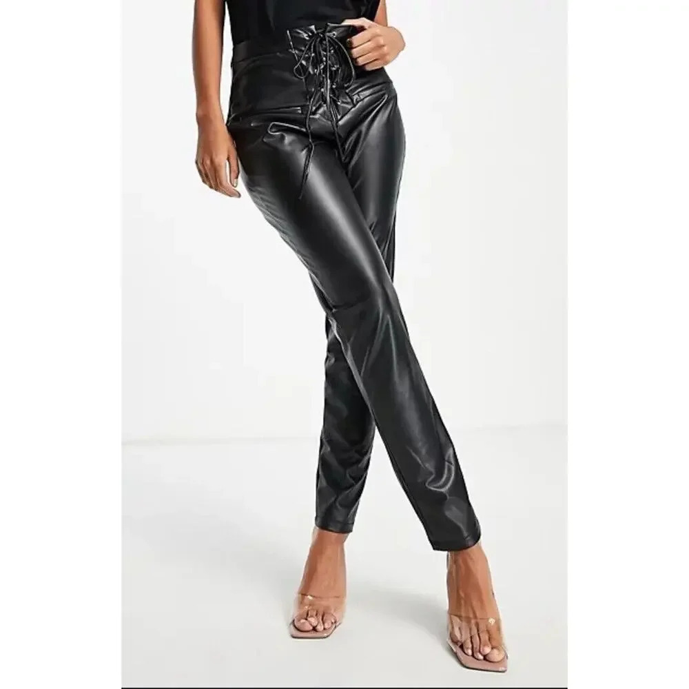 Missguided Pleather Lace Up Pants